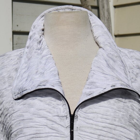 Artex Fashions Plus Size White w Silver Metallic Ribbed Knit Zip Jacket Sz 3X - Picture 2 of 6